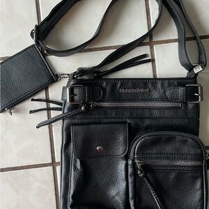 Montana West Black Leather Crossbody Bag/Purse with Pouch, like new!